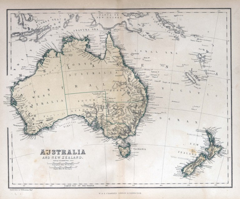 Australia & New Zealand, 1870 Old map - Custom Wallpaper